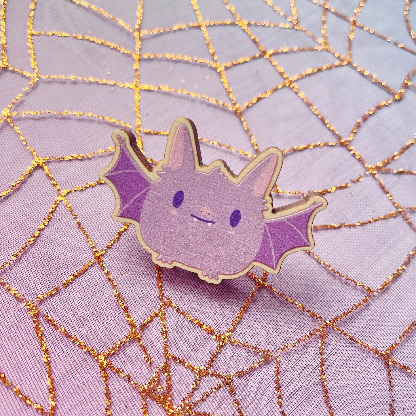 Wooden Bat pin - cute kawaii halloween pin badge made from sustainable wood