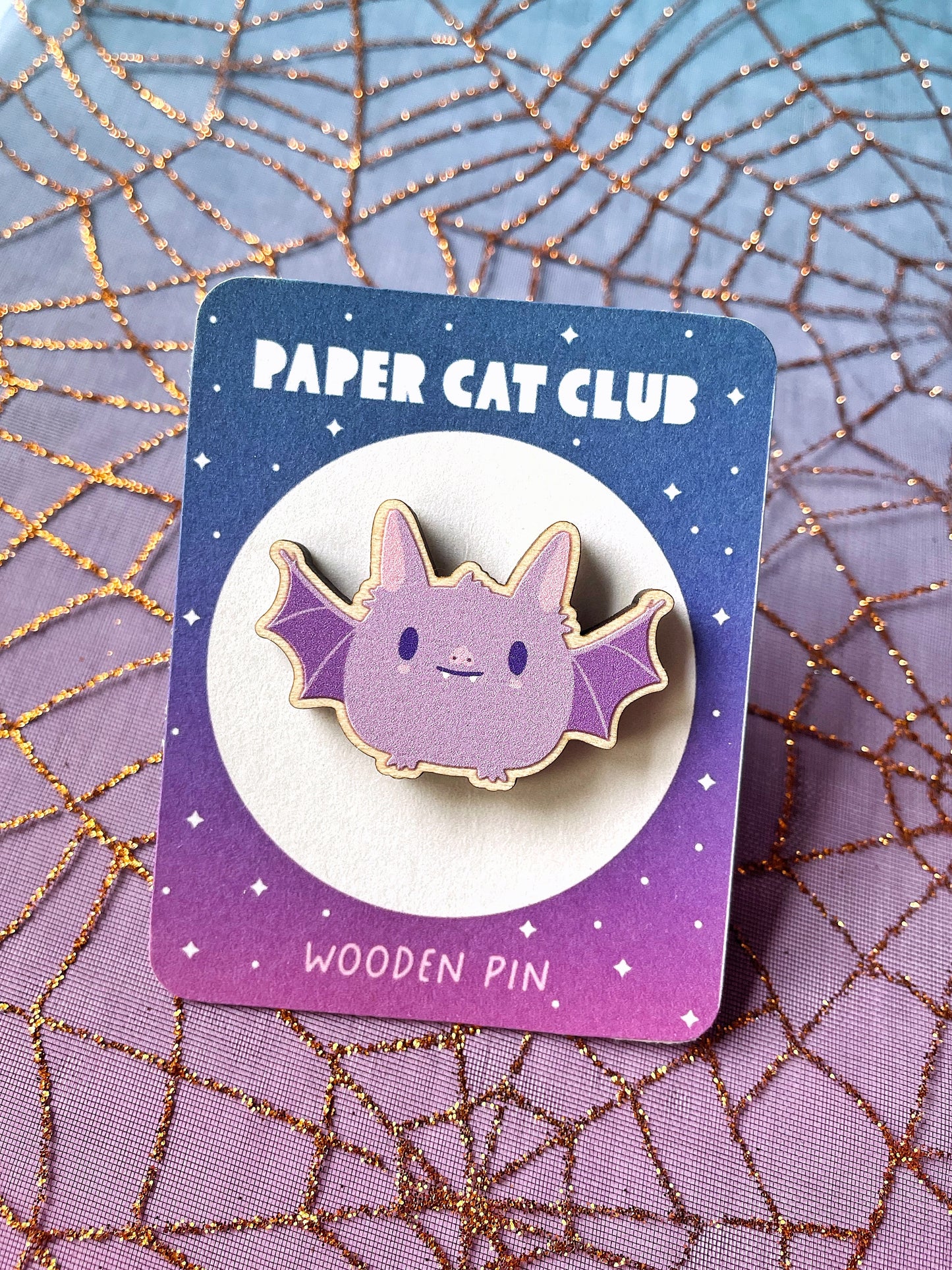 Wooden Bat pin - cute kawaii halloween pin badge made from sustainable wood