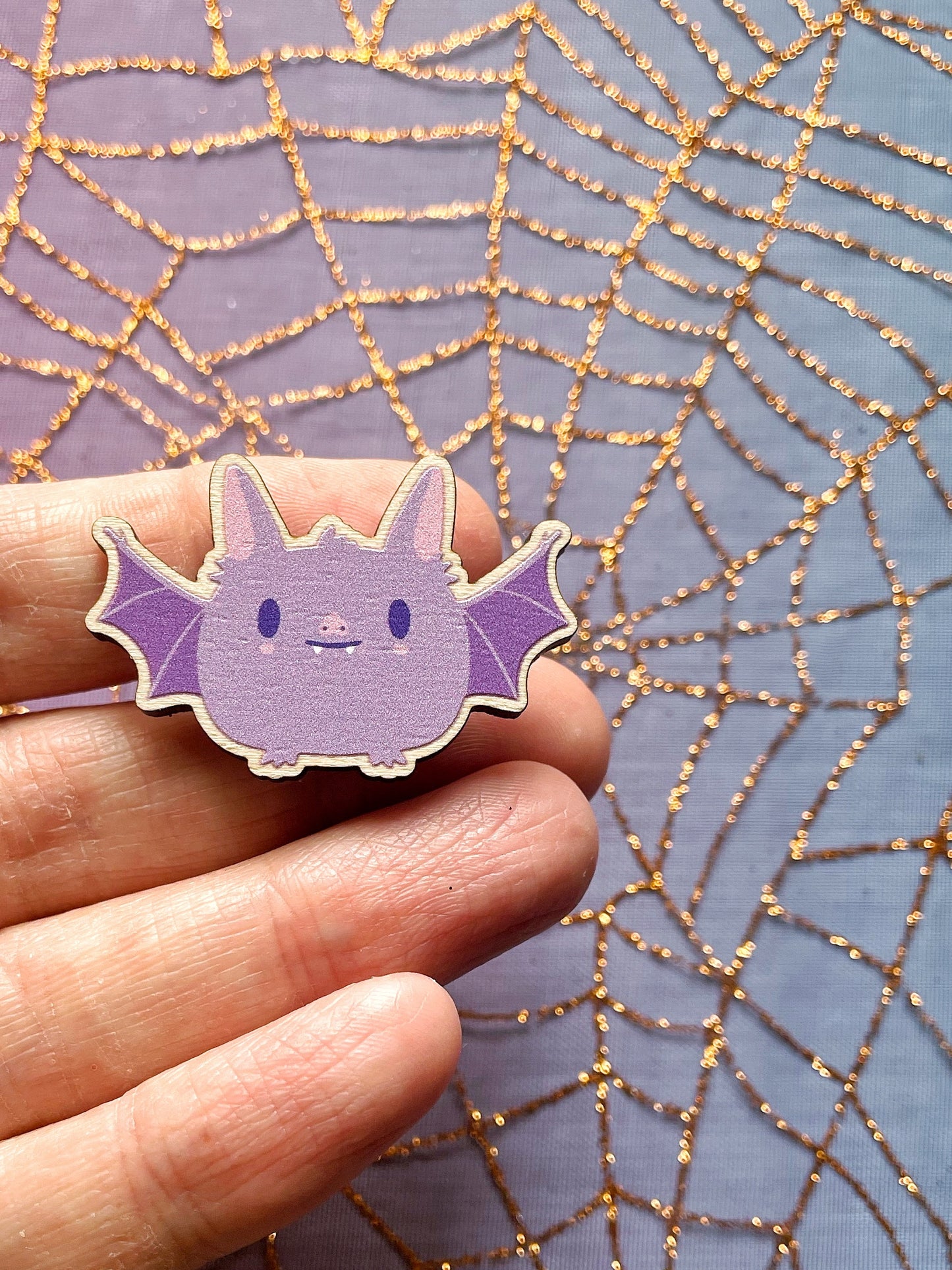 Wooden Bat pin - cute kawaii halloween pin badge made from sustainable wood