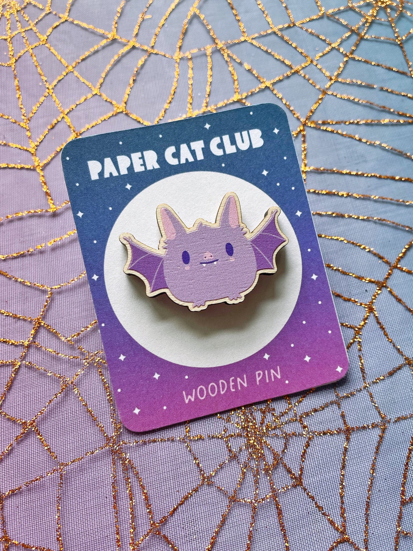 Wooden Bat pin - cute kawaii halloween pin badge made from sustainable wood