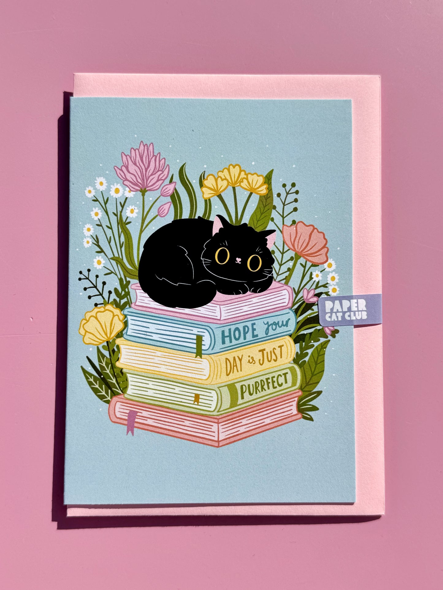 Hope your day is purrfect - Cute Cat Greeting Card for Book Lovers - eco friendly recycled