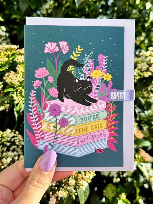 You're the cat's whiskers cute cat card - book lover and cat fans - eco friendly