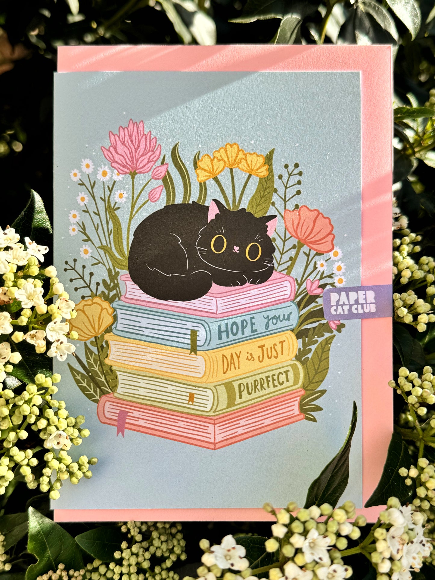 Hope your day is purrfect - Cute Cat Greeting Card for Book Lovers - eco friendly recycled