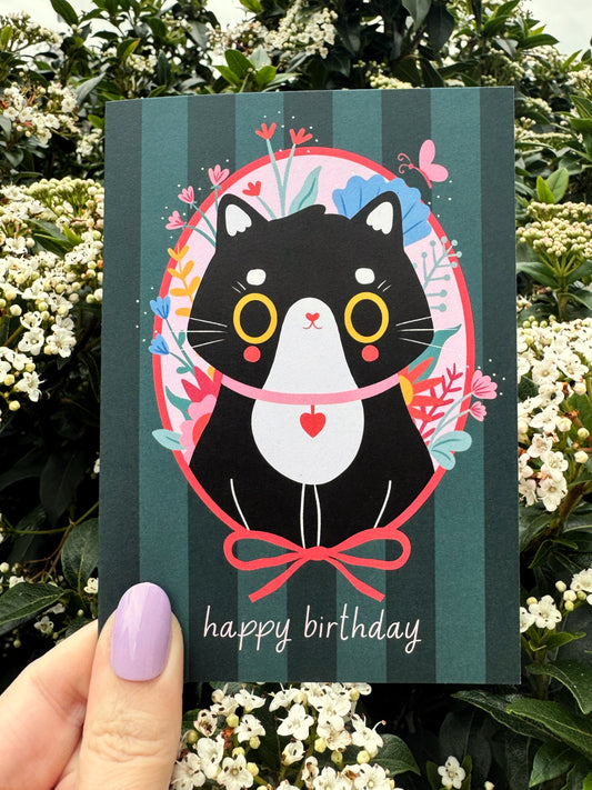 Cat Birthday Card -  A6 Tuxedo Cat Card