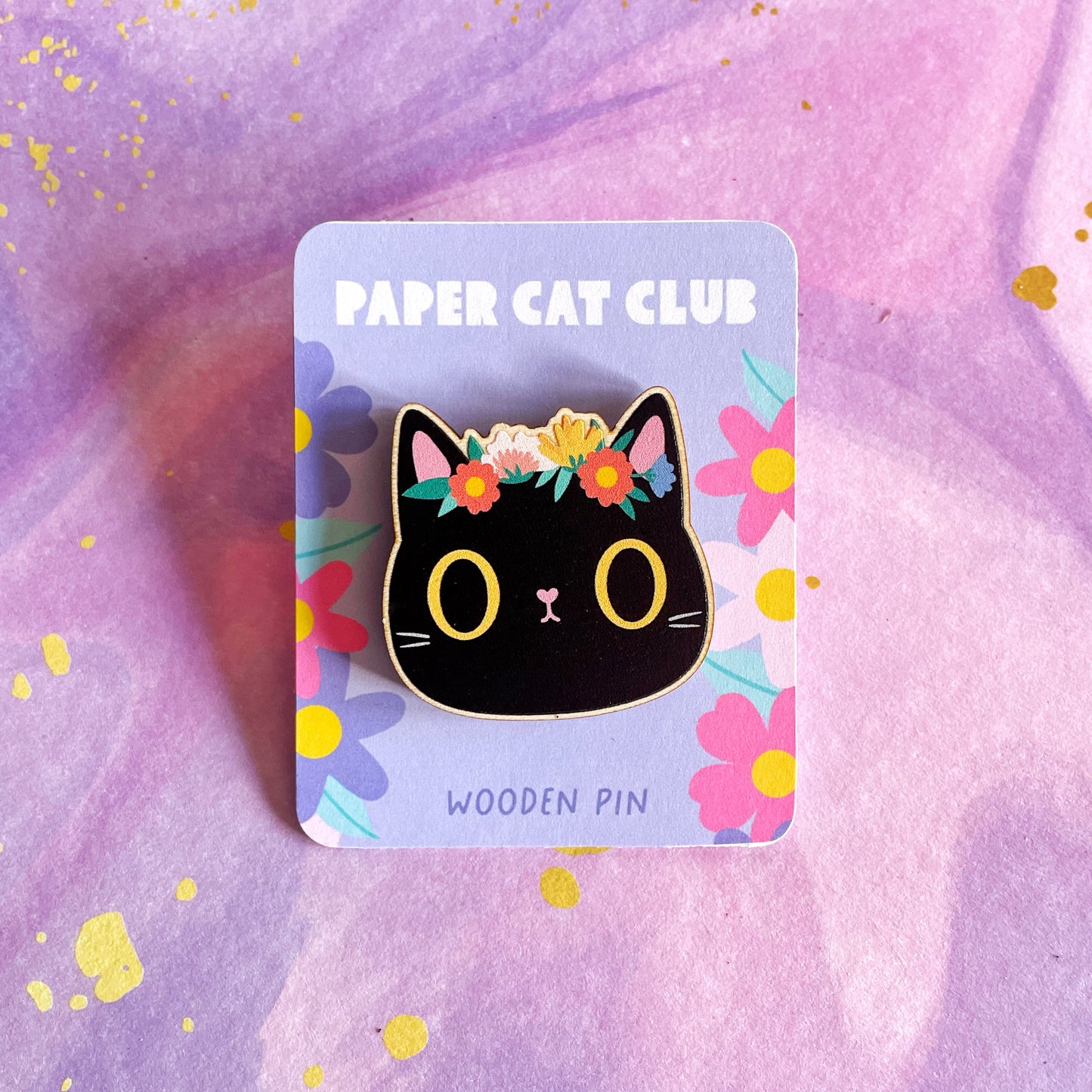 Black Cat wooden pin badge - cute cat wooden pin - sustainable wood - eco gift - cat lover gift