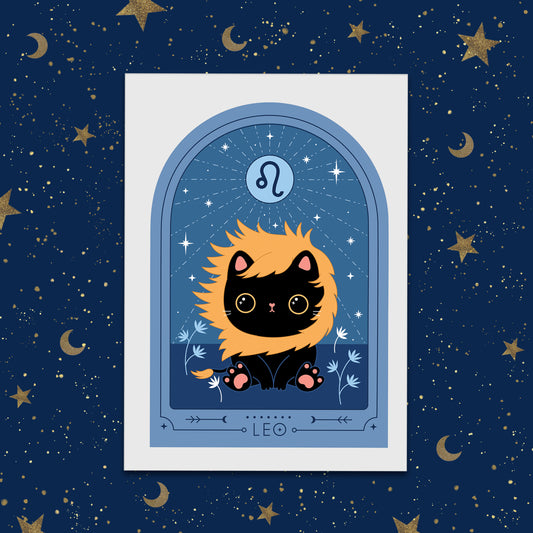 Leo Zodiac Kitty Art print cute star sign print - Astrology art