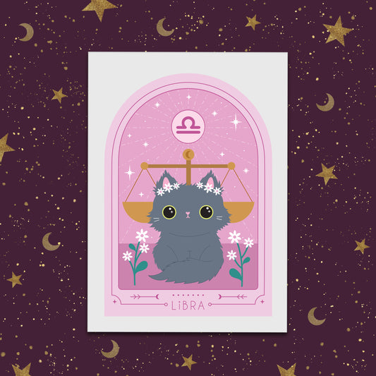 Libra Zodiac Kitty Art print cute star sign print - Astrology art
