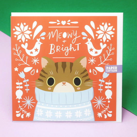 2025 Cozy Nordic Cat Christmas Card Set – Cute Cats in Festive Sweaters