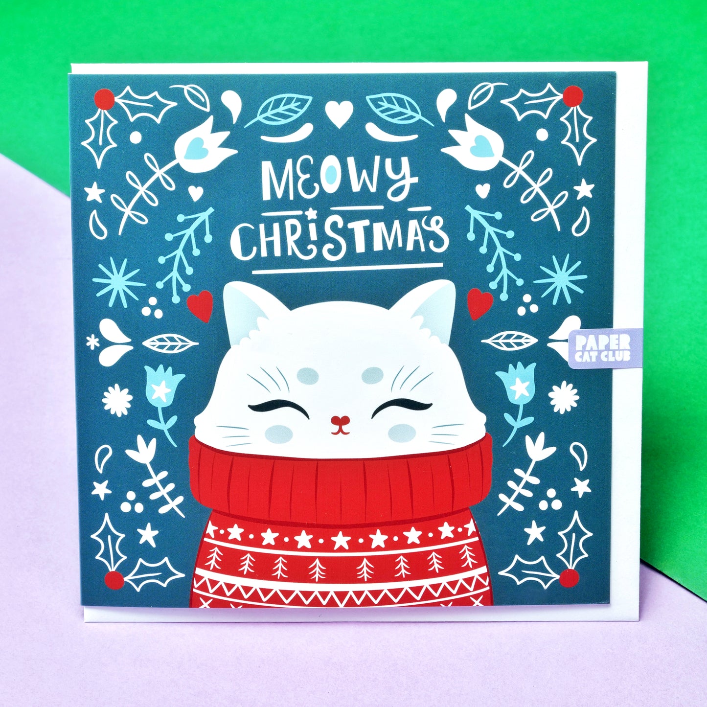2025 Cozy Nordic Cat Christmas Card Set – Cute Cats in Festive Sweaters
