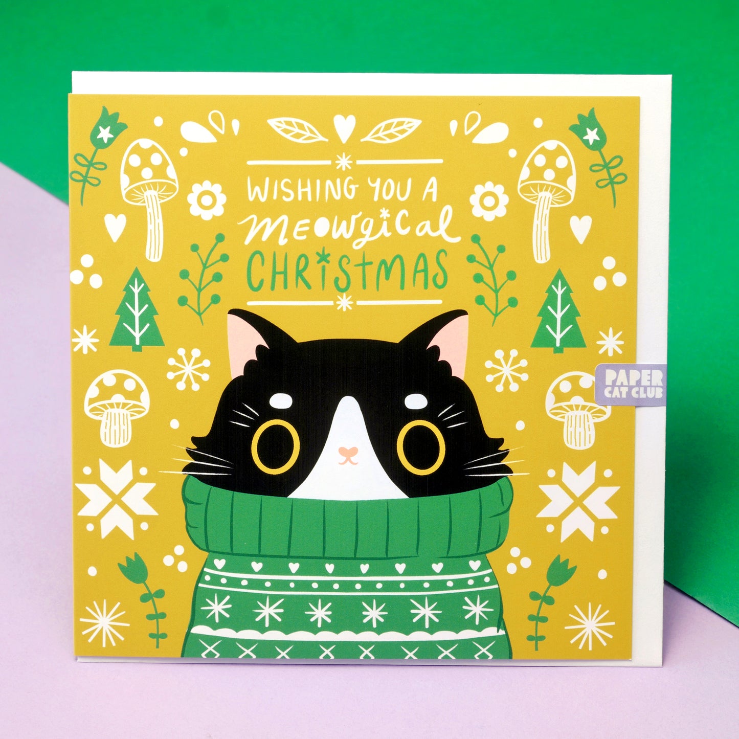2025 Cozy Nordic Cat Christmas Card Set – Cute Cats in Festive Sweaters