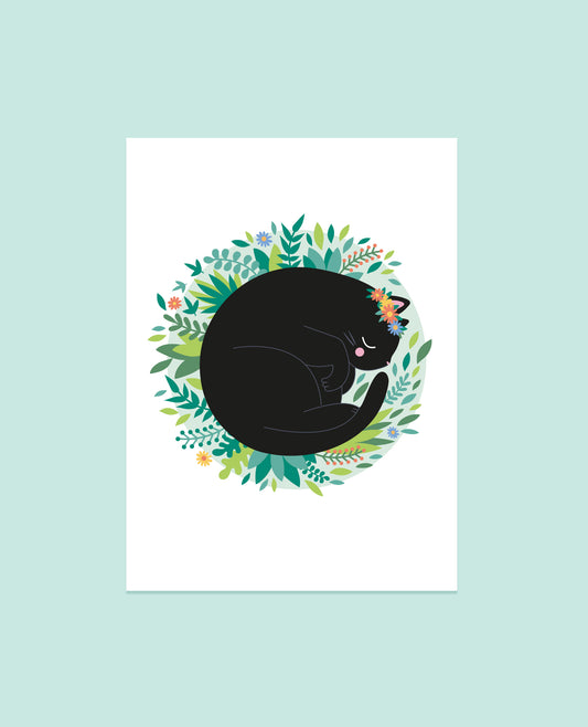 Sleeping Cat- Cute Cat in Nature Art Print
