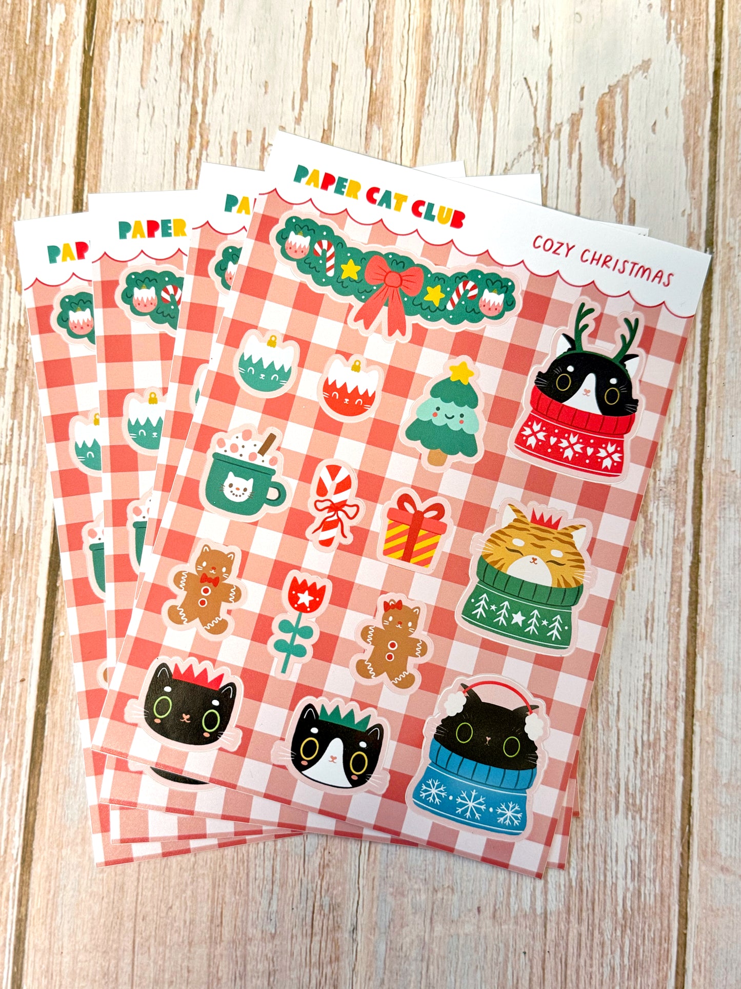Cozy Cat Christmas Sticker Sheet – Cute Festive Stickers for Planners & Journals