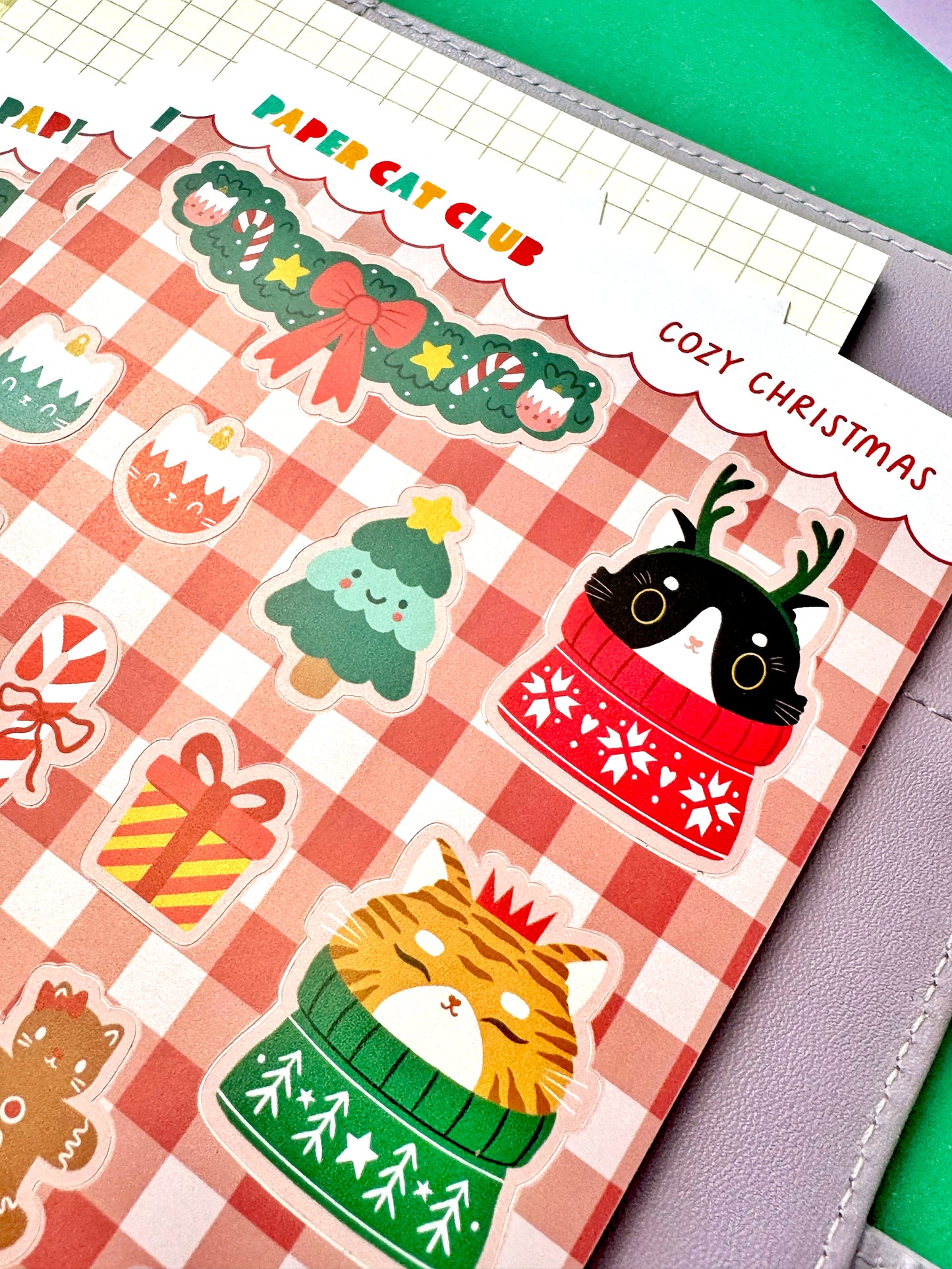 Cozy Cat Christmas Sticker Sheet – Cute Festive Stickers for Planners & Journals
