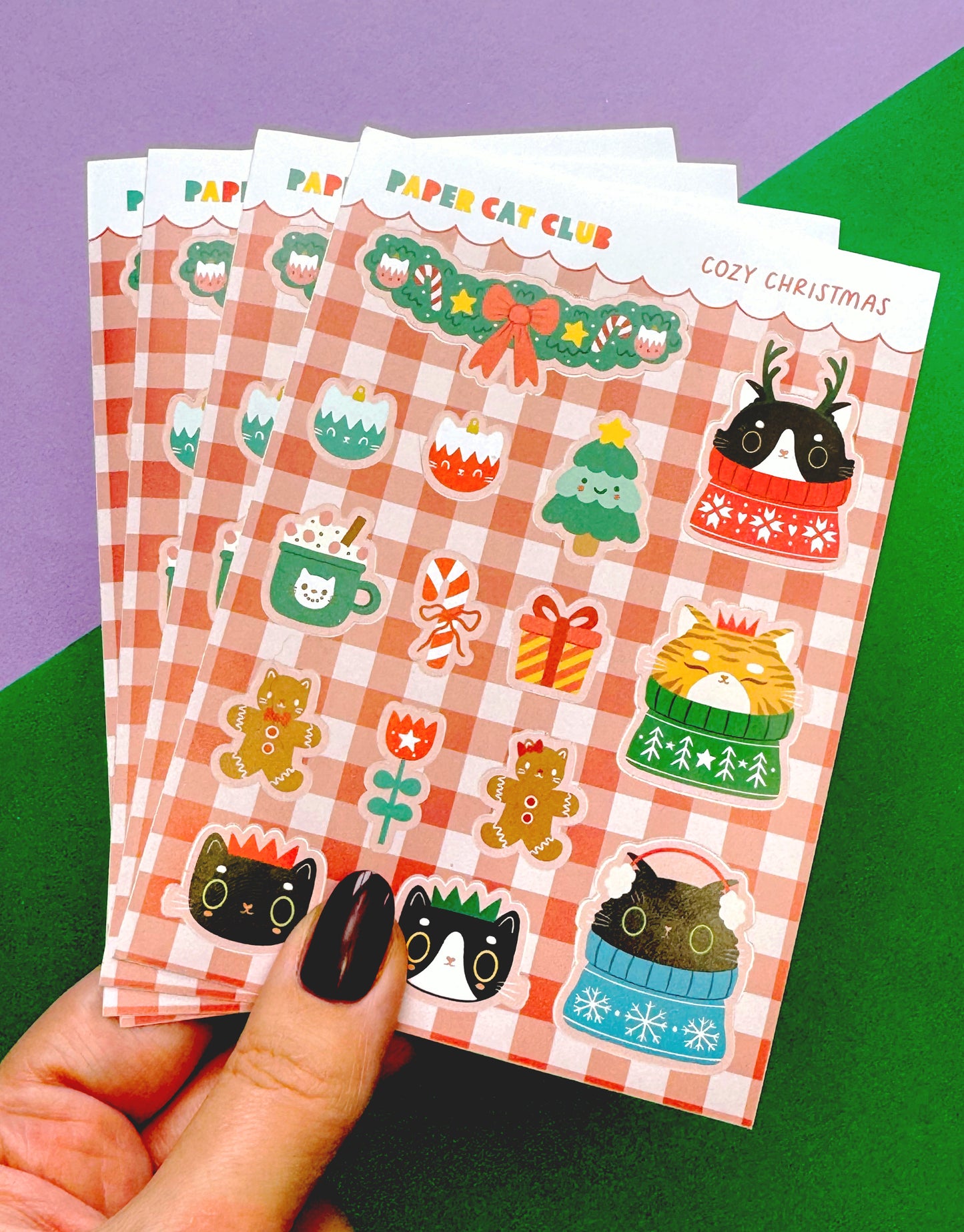 Cozy Cat Christmas Sticker Sheet – Cute Festive Stickers for Planners & Journals