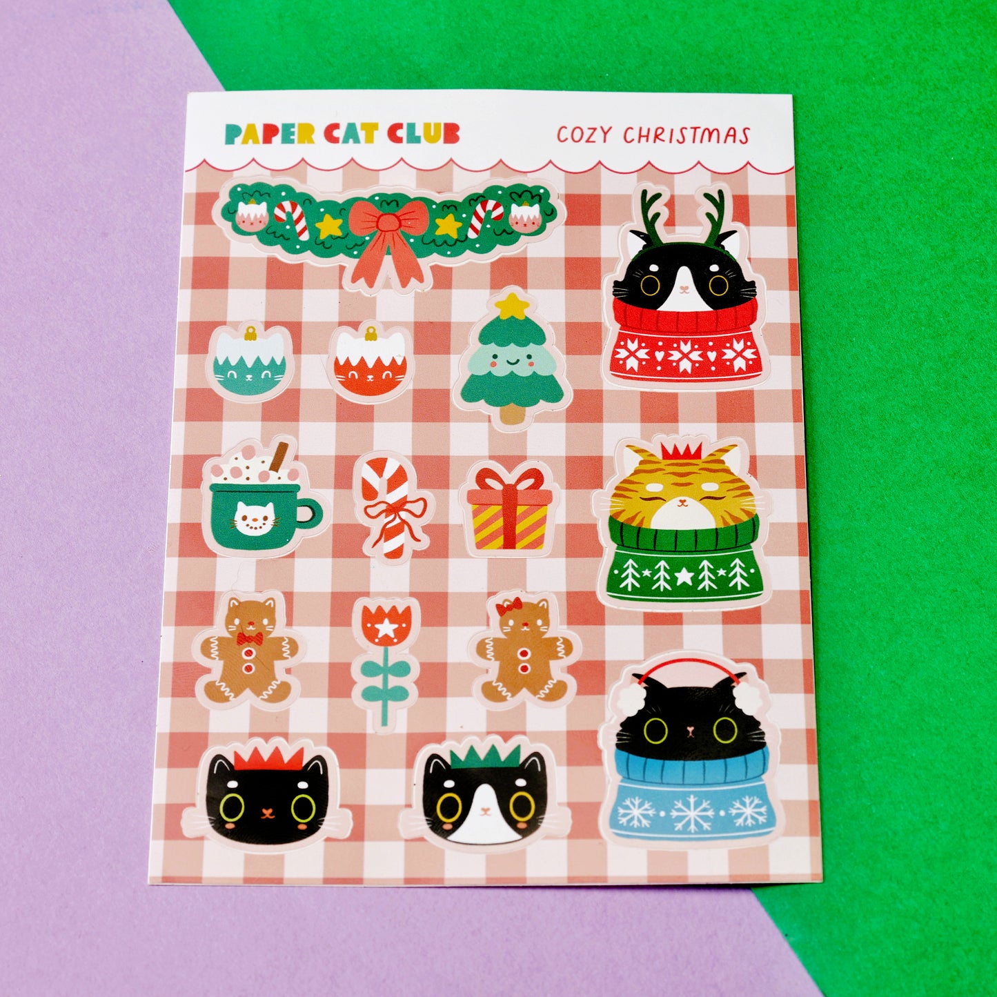 Cozy Cat Christmas Sticker Sheet – Cute Festive Stickers for Planners & Journals