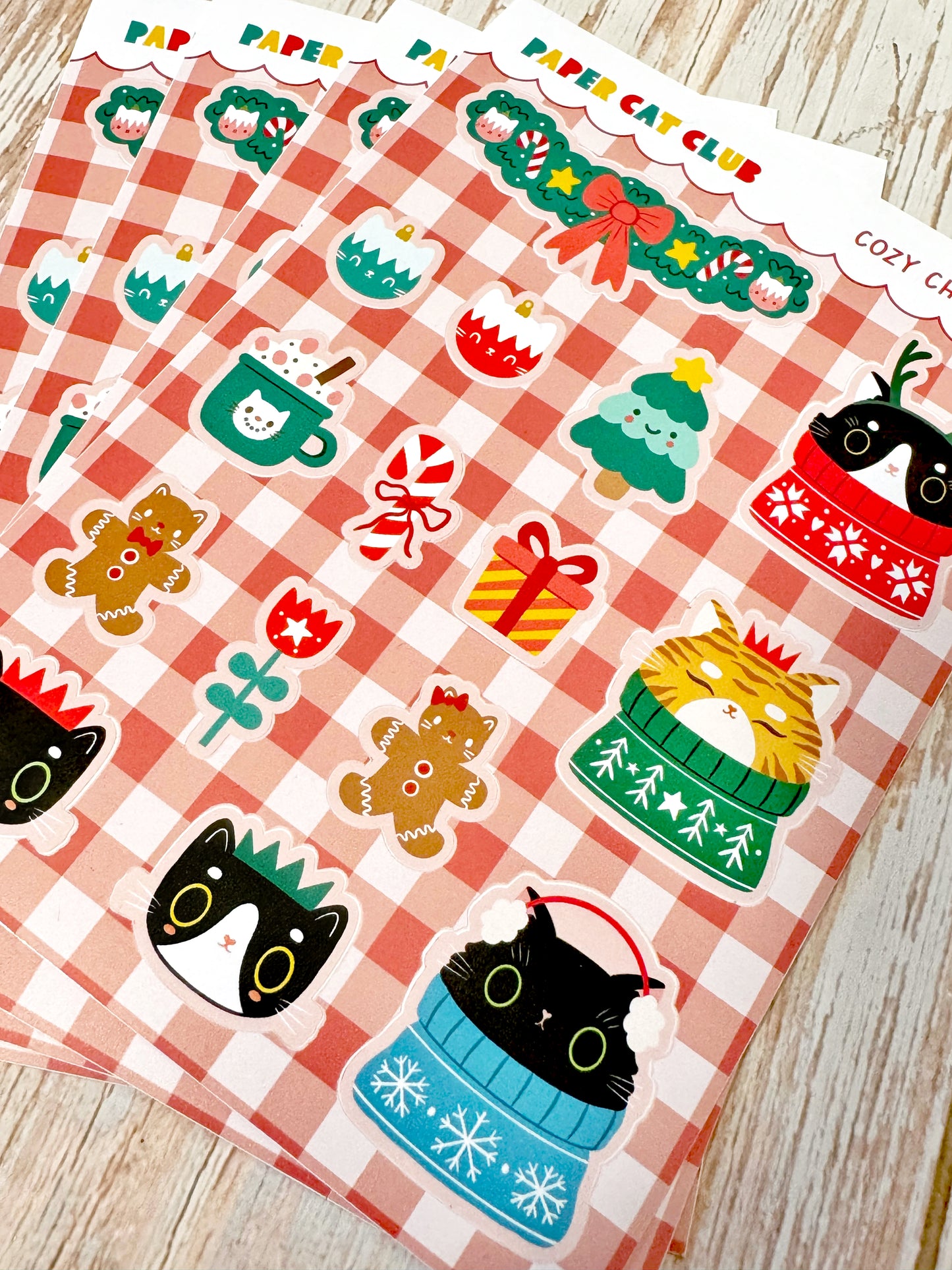 Cozy Cat Christmas Sticker Sheet – Cute Festive Stickers for Planners & Journals