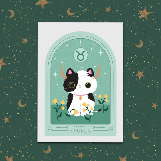 Taurus Zodiac Kitty Art print cute star sign print - Astrology art