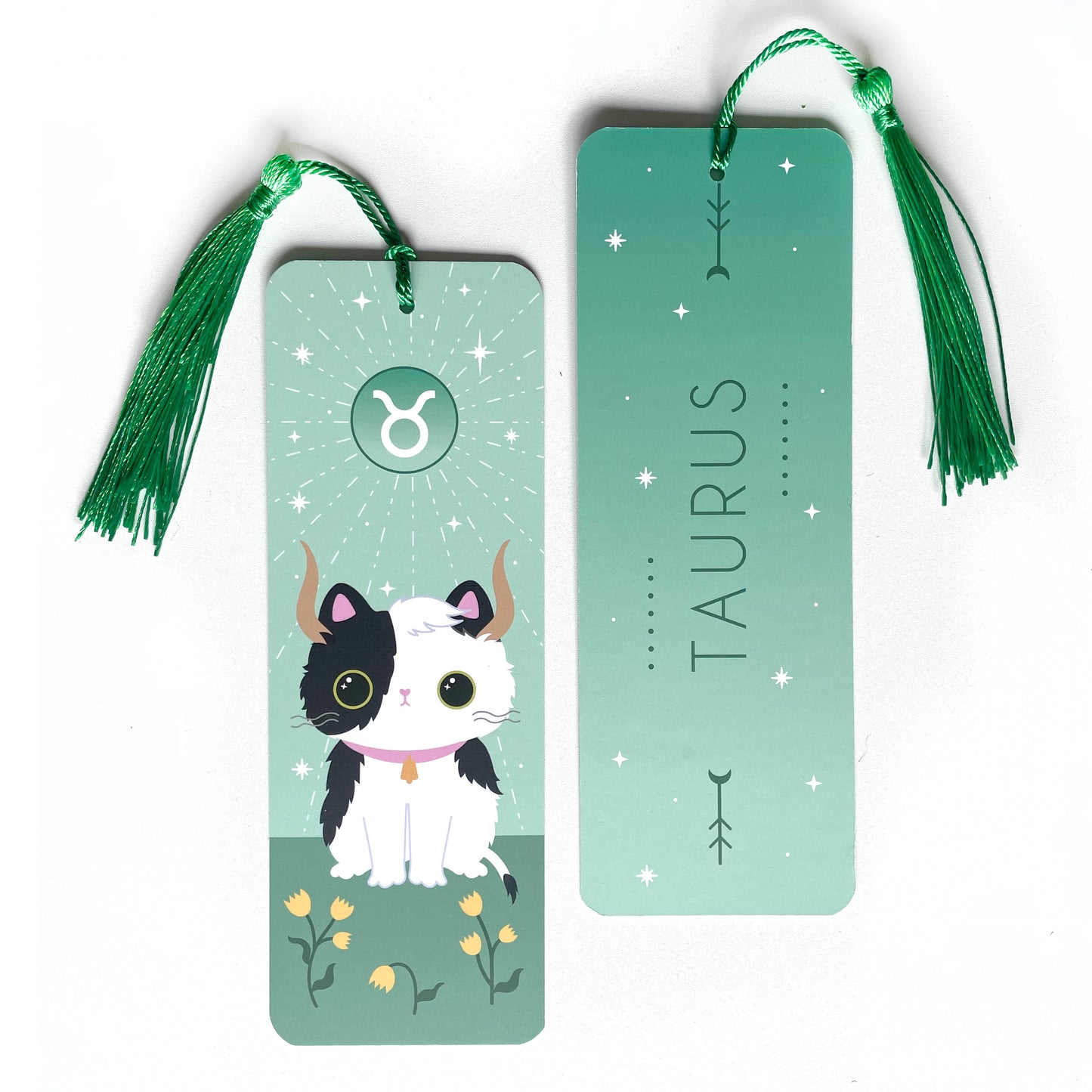Taurus kitty bookmark with cute tassel and double-sided design, perfect for cat lovers and Taurus fans