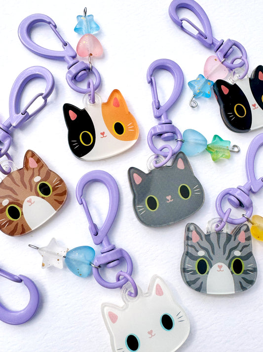 Cute Cat Journal Charm | Kitty Planner Dangle & Clip-On Keychain for Notebooks & Planners