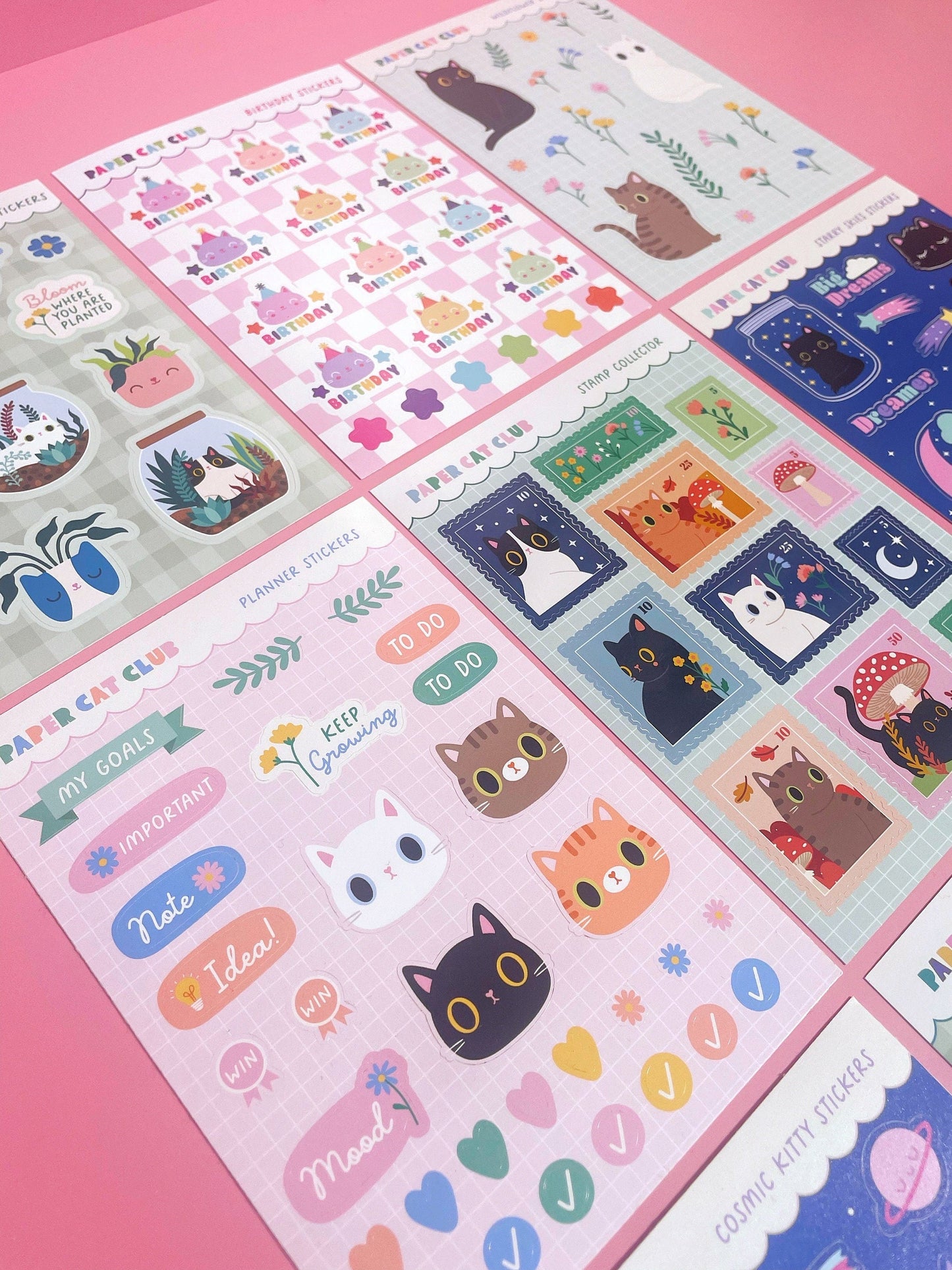Birthday journal cat Sticker Sheet - cute and kawaii journal cat stickers - birthday journal stickers