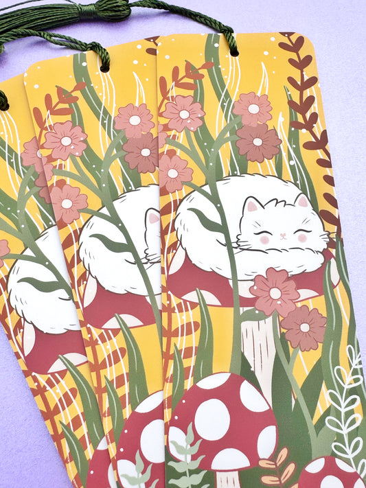 cute autumn toadtool persian cat bookmark 