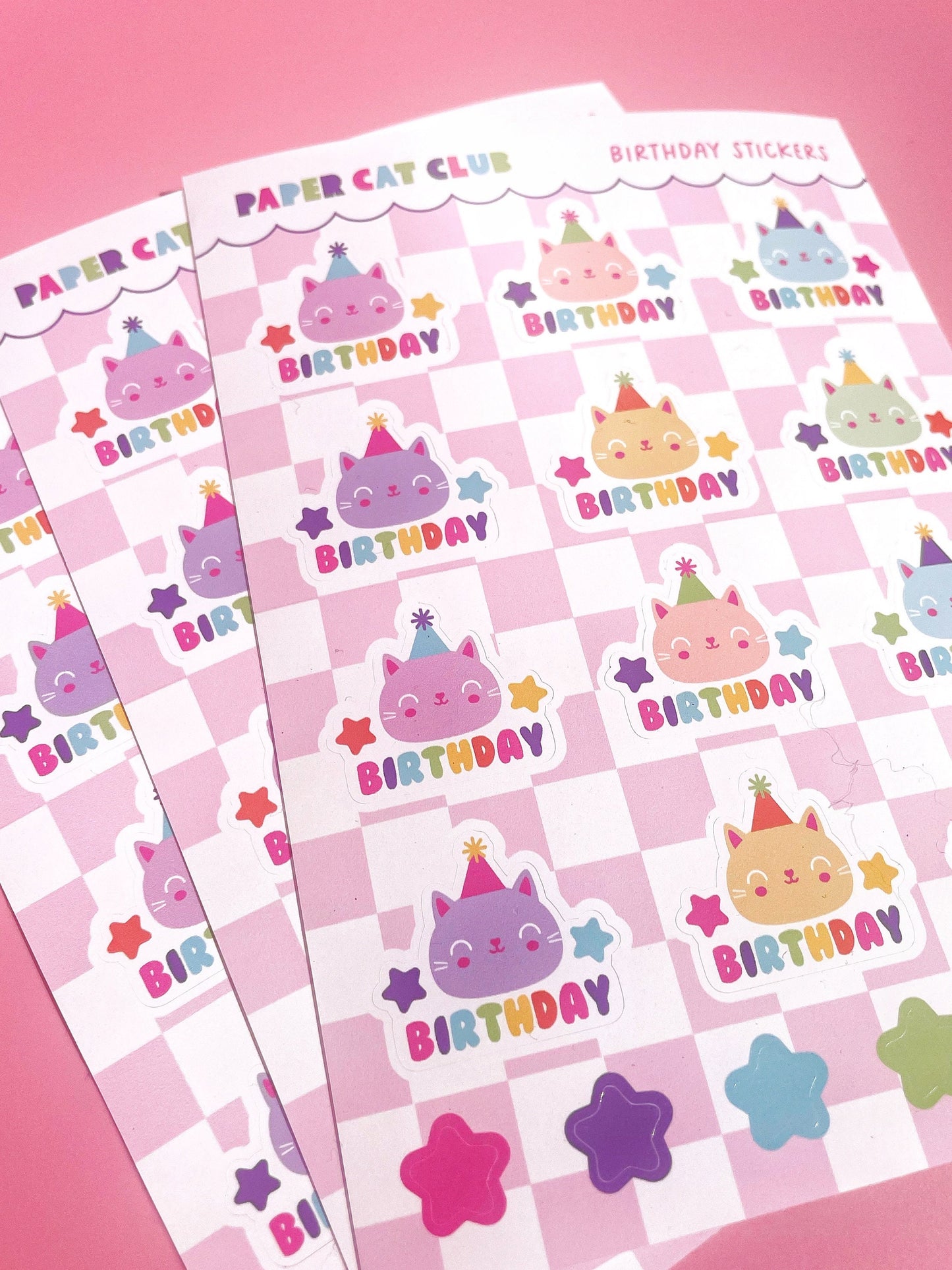Birthday journal cat Sticker Sheet - cute and kawaii journal cat stickers - birthday journal stickers