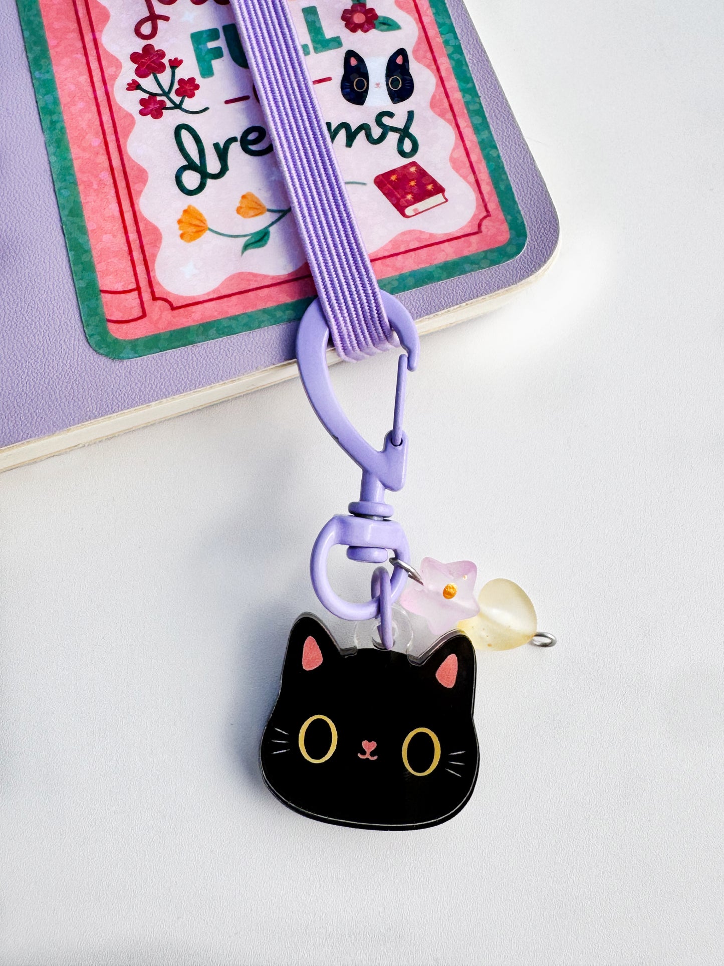 Cute Cat Journal Charm | Kitty Planner Dangle & Clip-On Keychain for Notebooks & Planners