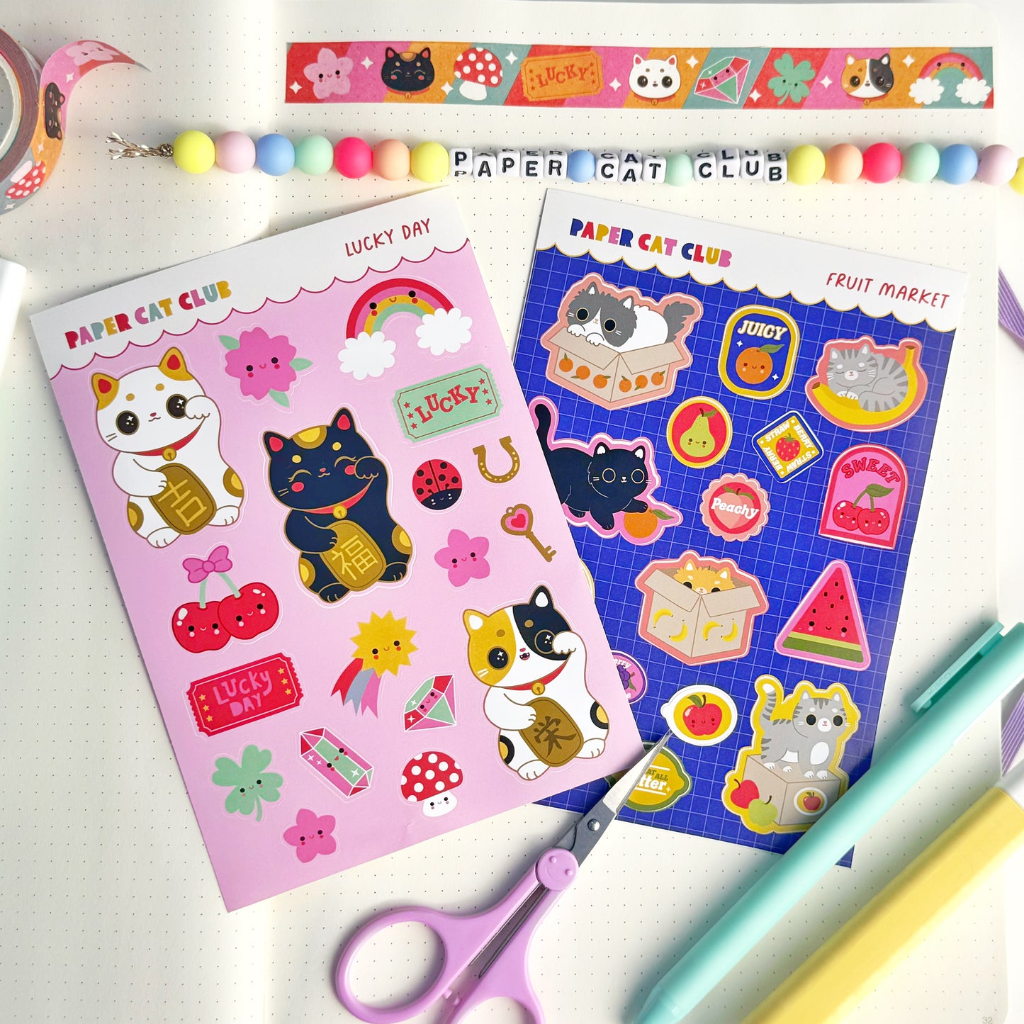 Kawaii Fruit Market Cat Sticker Sheet for Planners