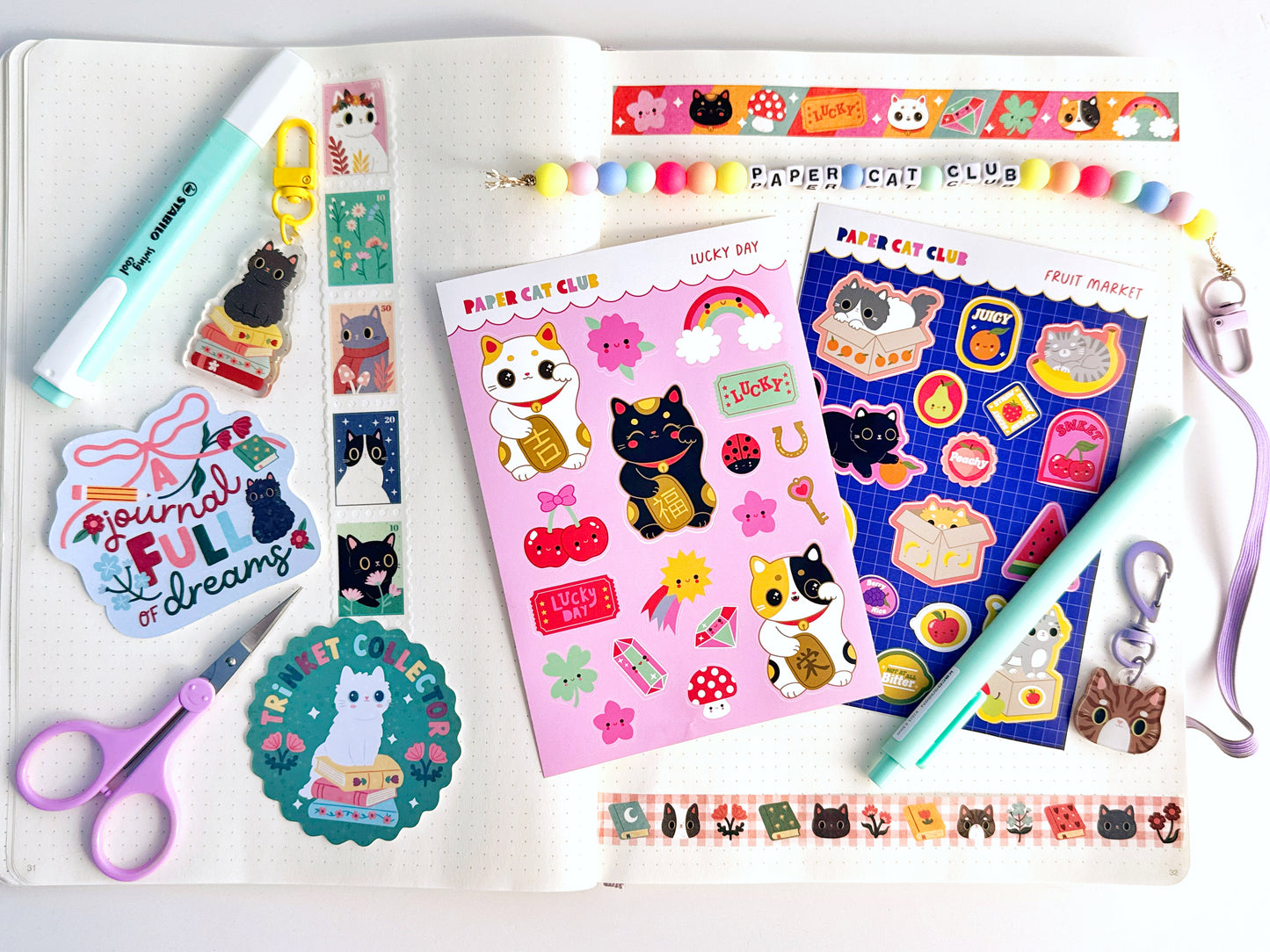 Kawaii Fruit Market Cat Sticker Sheet for Planners