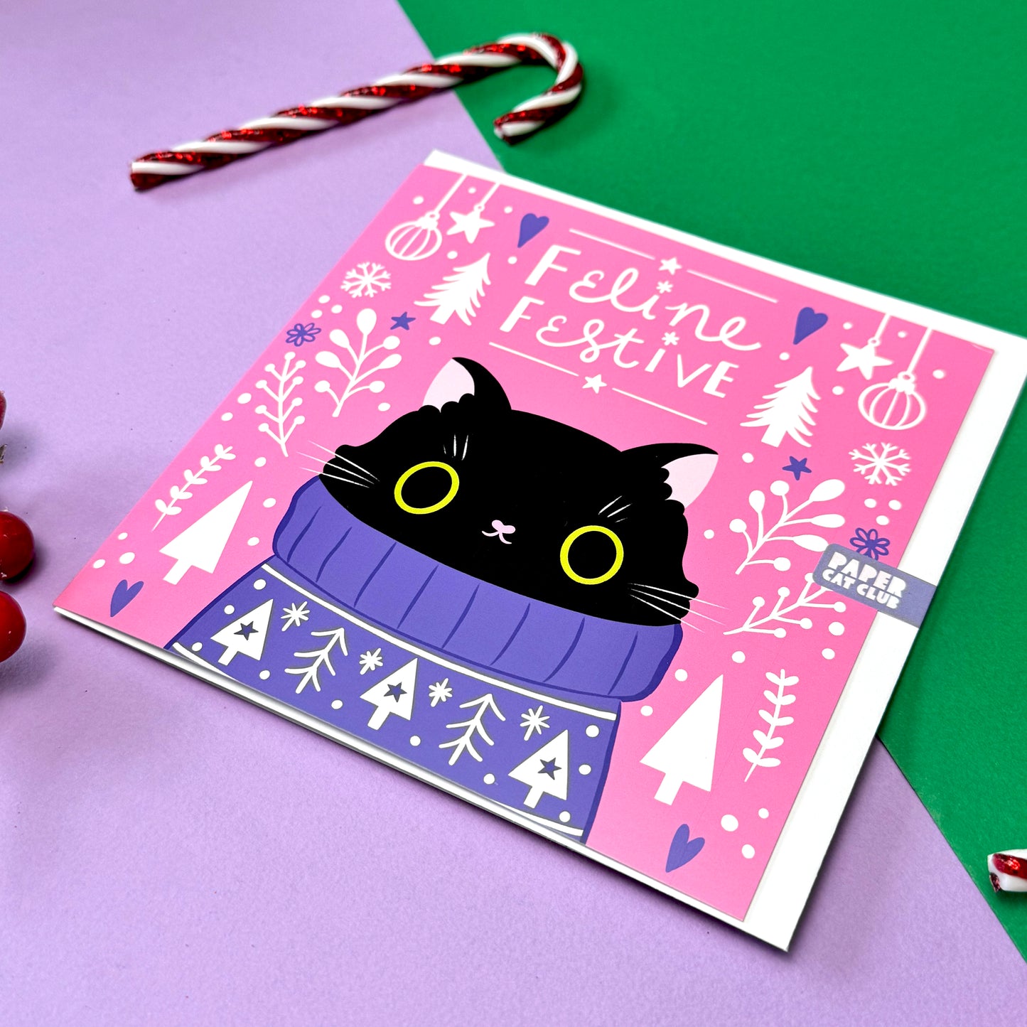 2025 Cozy Nordic Cat Christmas Card Set – Cute Cats in Festive Sweaters