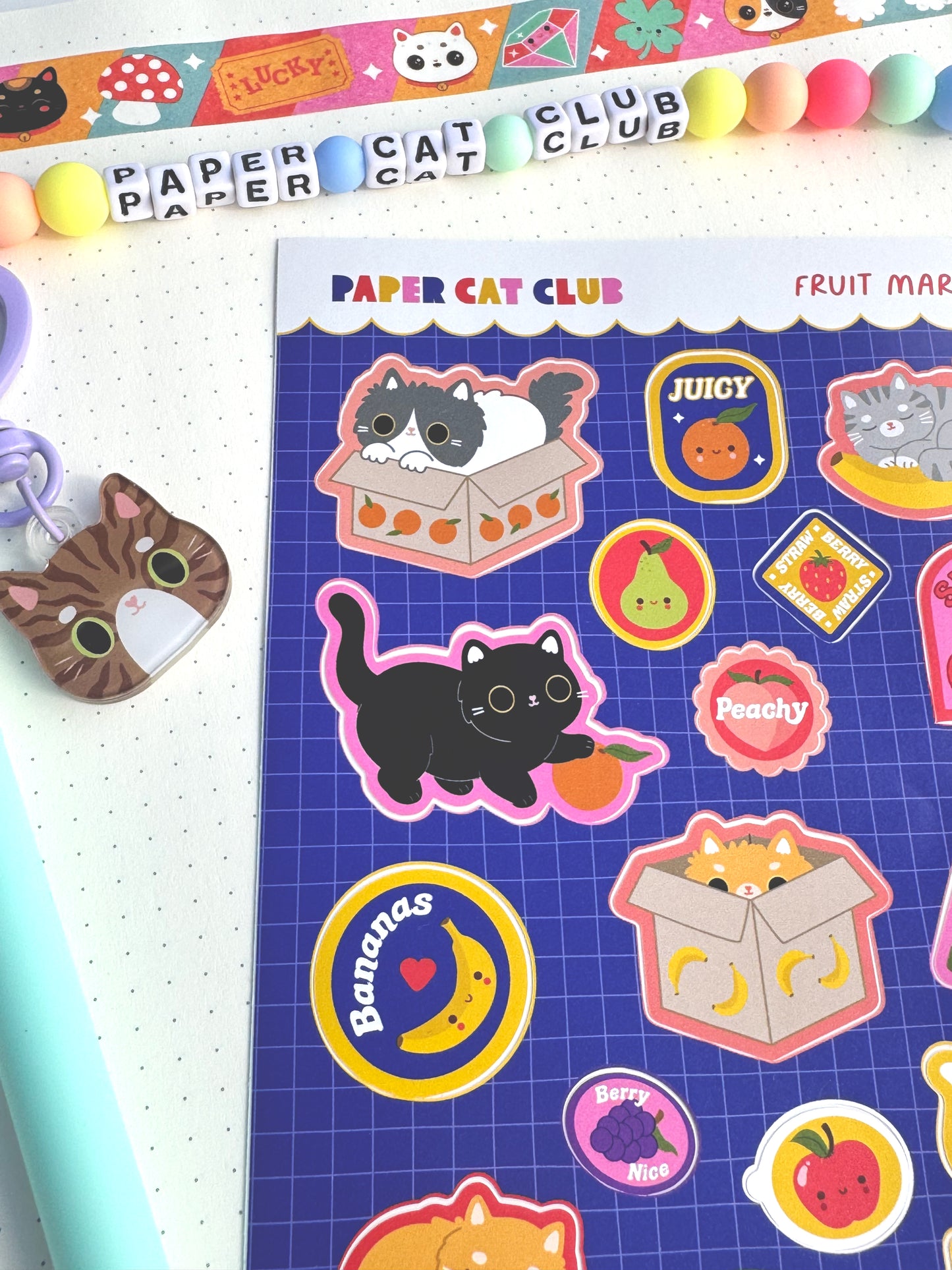 Kawaii Fruit Market Cat Sticker Sheet for Planners