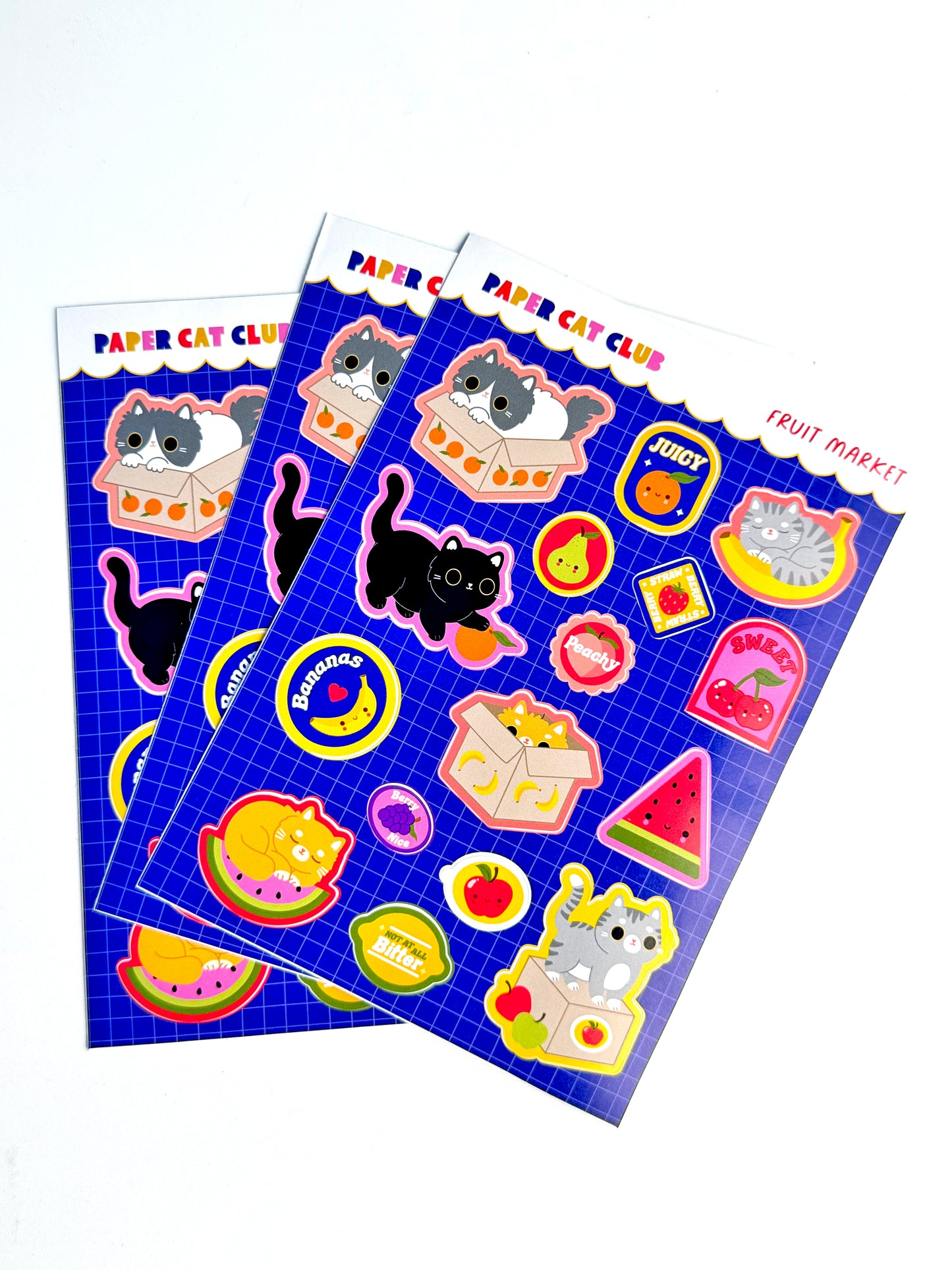 Kawaii Fruit Market Cat Sticker Sheet for Planners