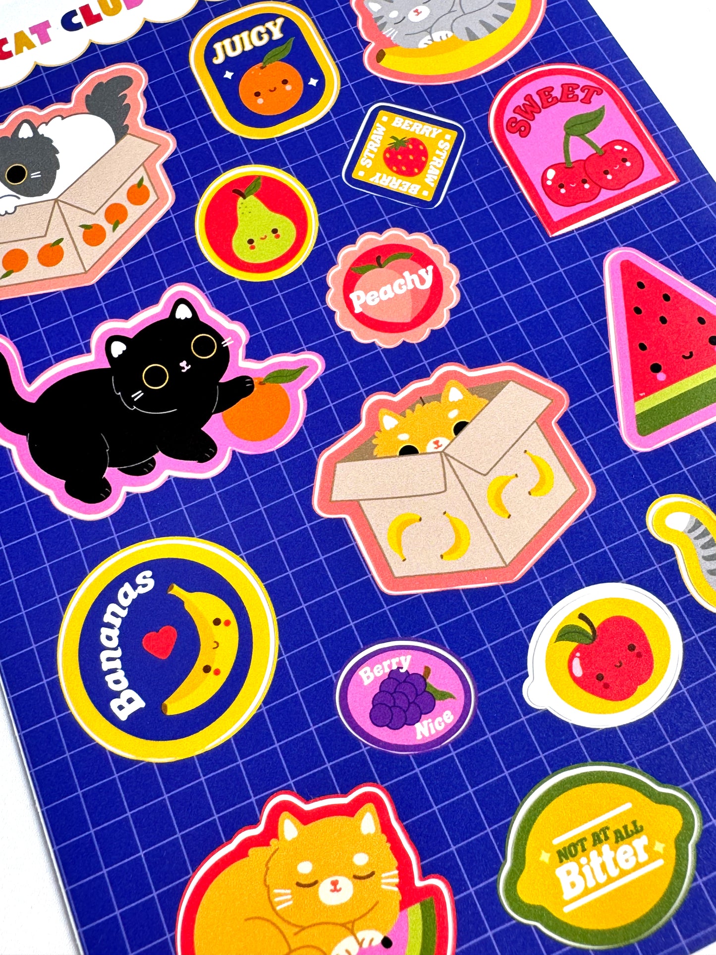 Kawaii Fruit Market Cat Sticker Sheet for Planners