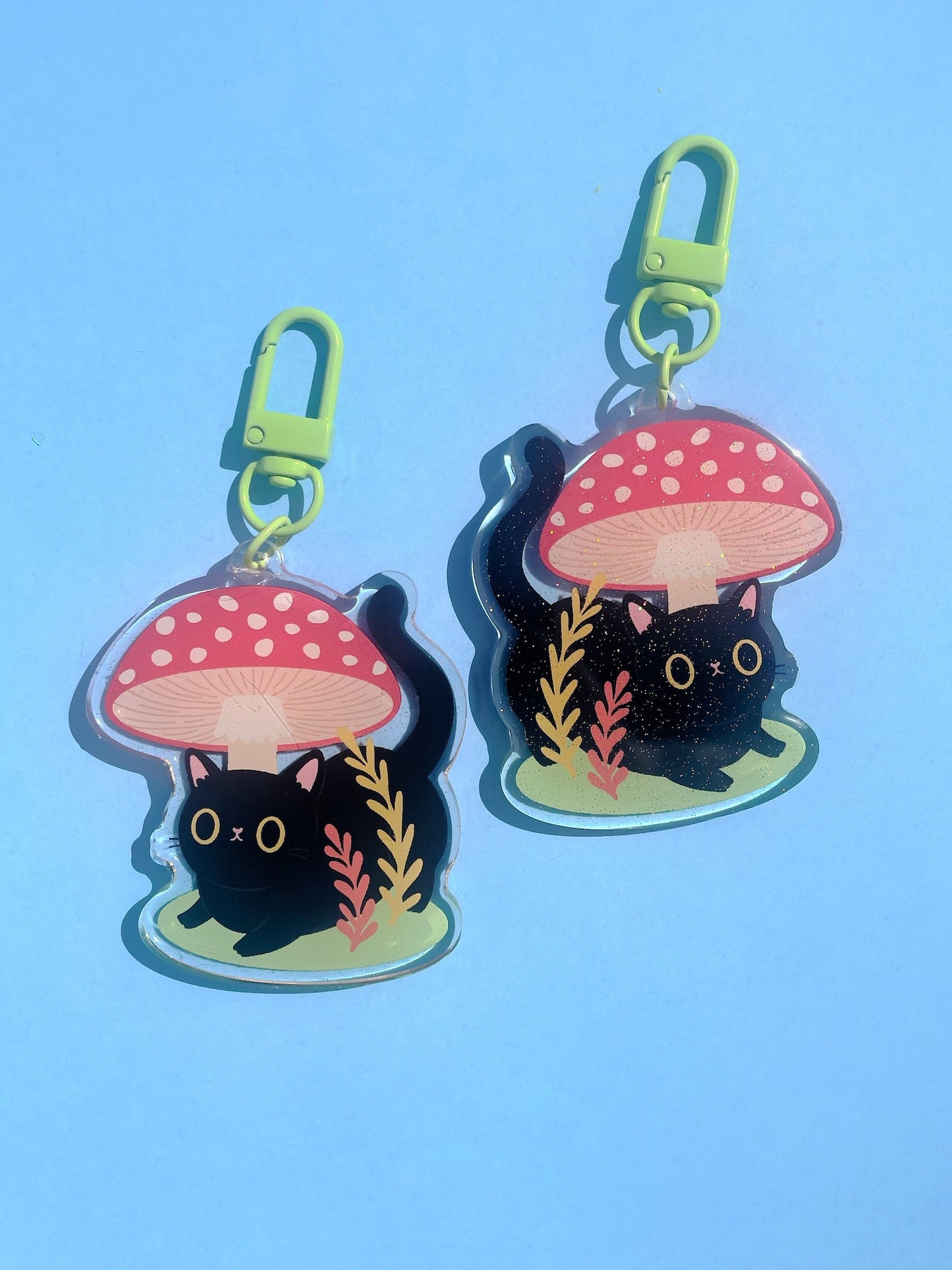Cute Toadstool Black Cat Keychain
