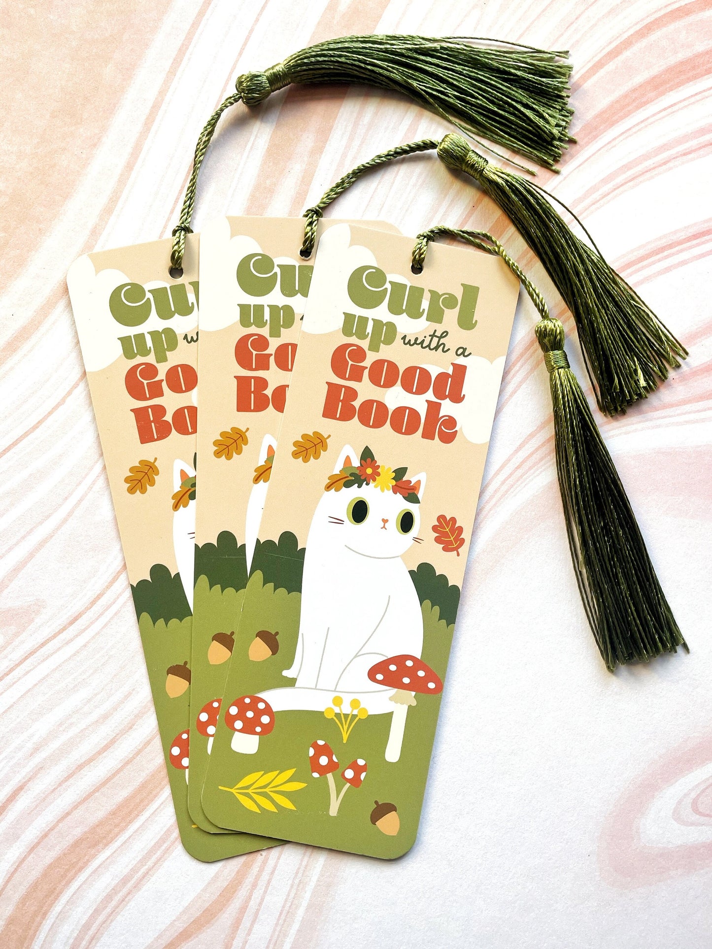 Cozy Autumn Cat Bookmark - bookmark with tassel