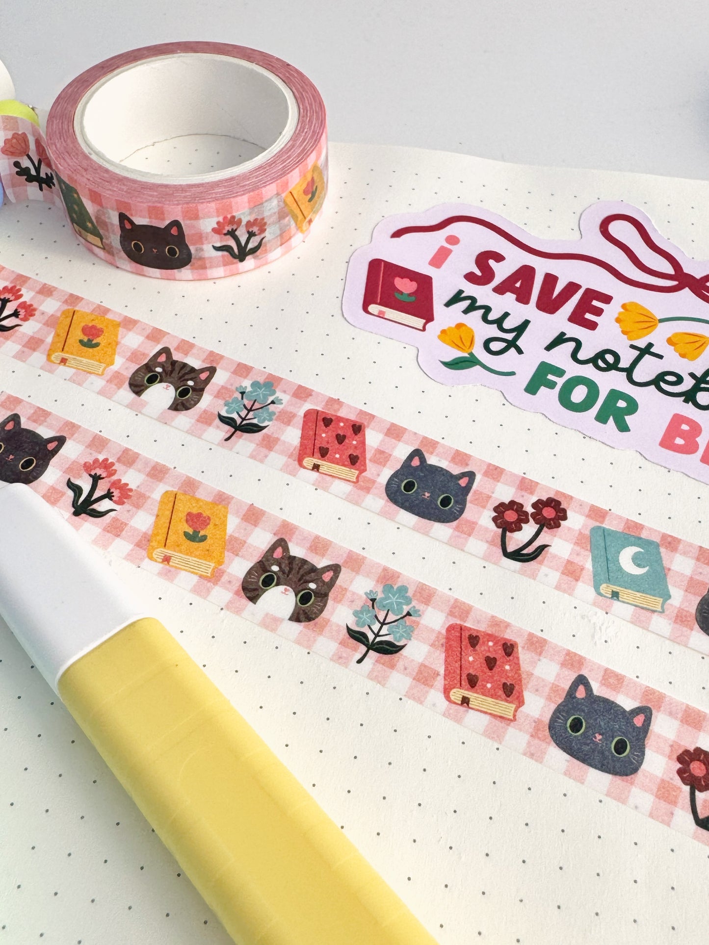 Cute cat washi tape - Gingham, cats and journals