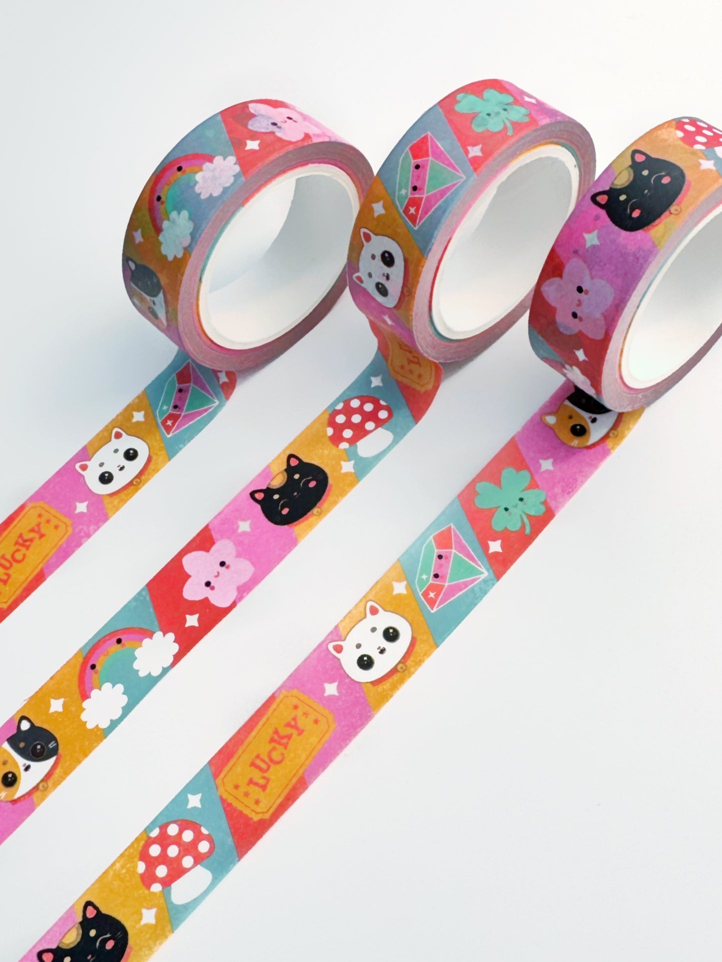 Lucky cat Washi tape - super cute rainbow lucky washi tape for journalling