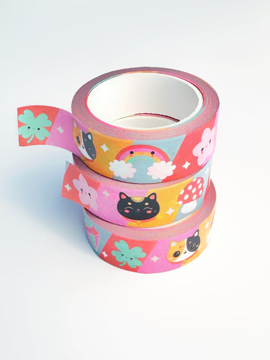 Lucky cat Washi tape - super cute rainbow lucky washi tape for journalling