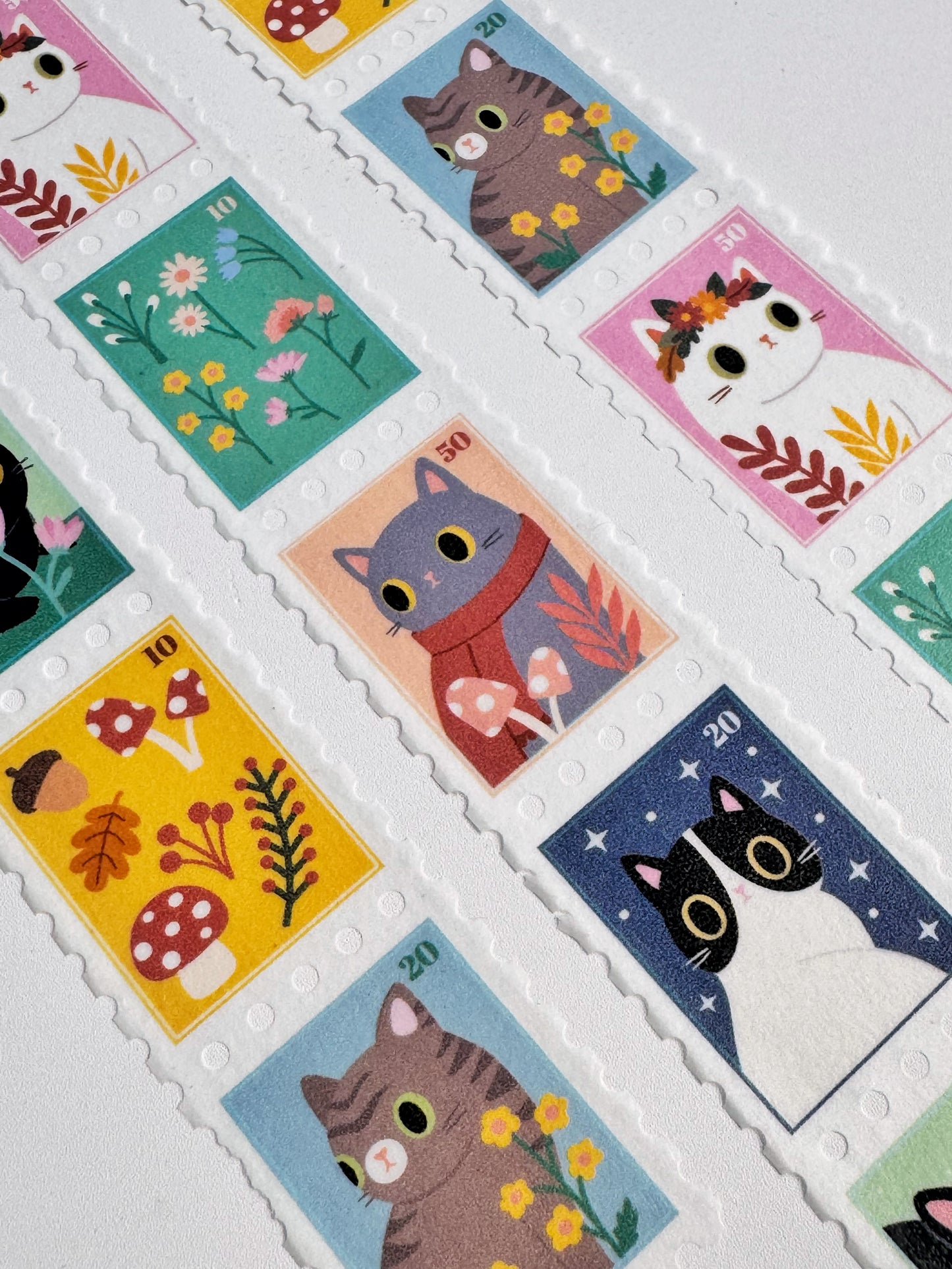 Cute Cat Stamp Washi Tape | Aesthetic Postage Stamp Decorative Tape for Planners, Snail Mail & Journals