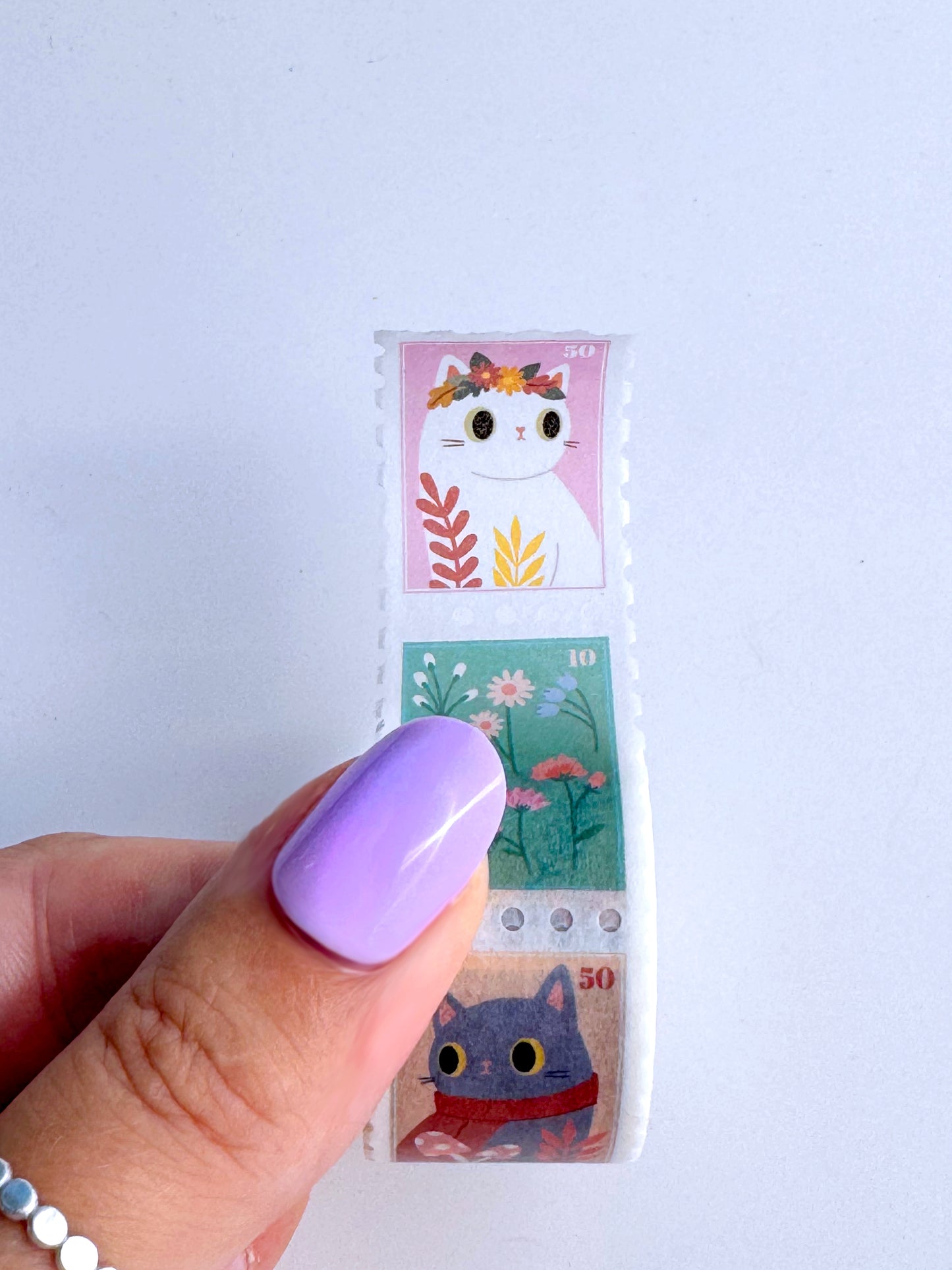 Cute Cat Stamp Washi Tape | Aesthetic Postage Stamp Decorative Tape for Planners, Snail Mail & Journals