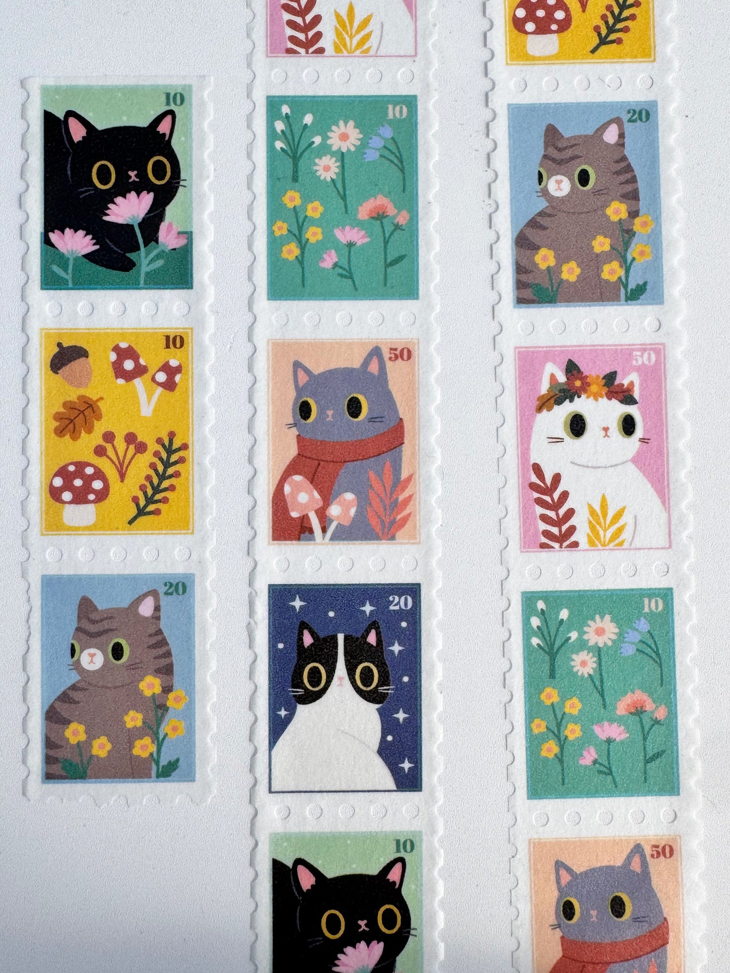 Cute Cat Stamp Washi Tape | Aesthetic Postage Stamp Decorative Tape for Planners, Snail Mail & Journals