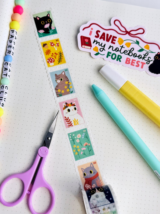 Cute Cat Stamp Washi Tape | Aesthetic Postage Stamp Decorative Tape for Planners, Snail Mail & Journals
