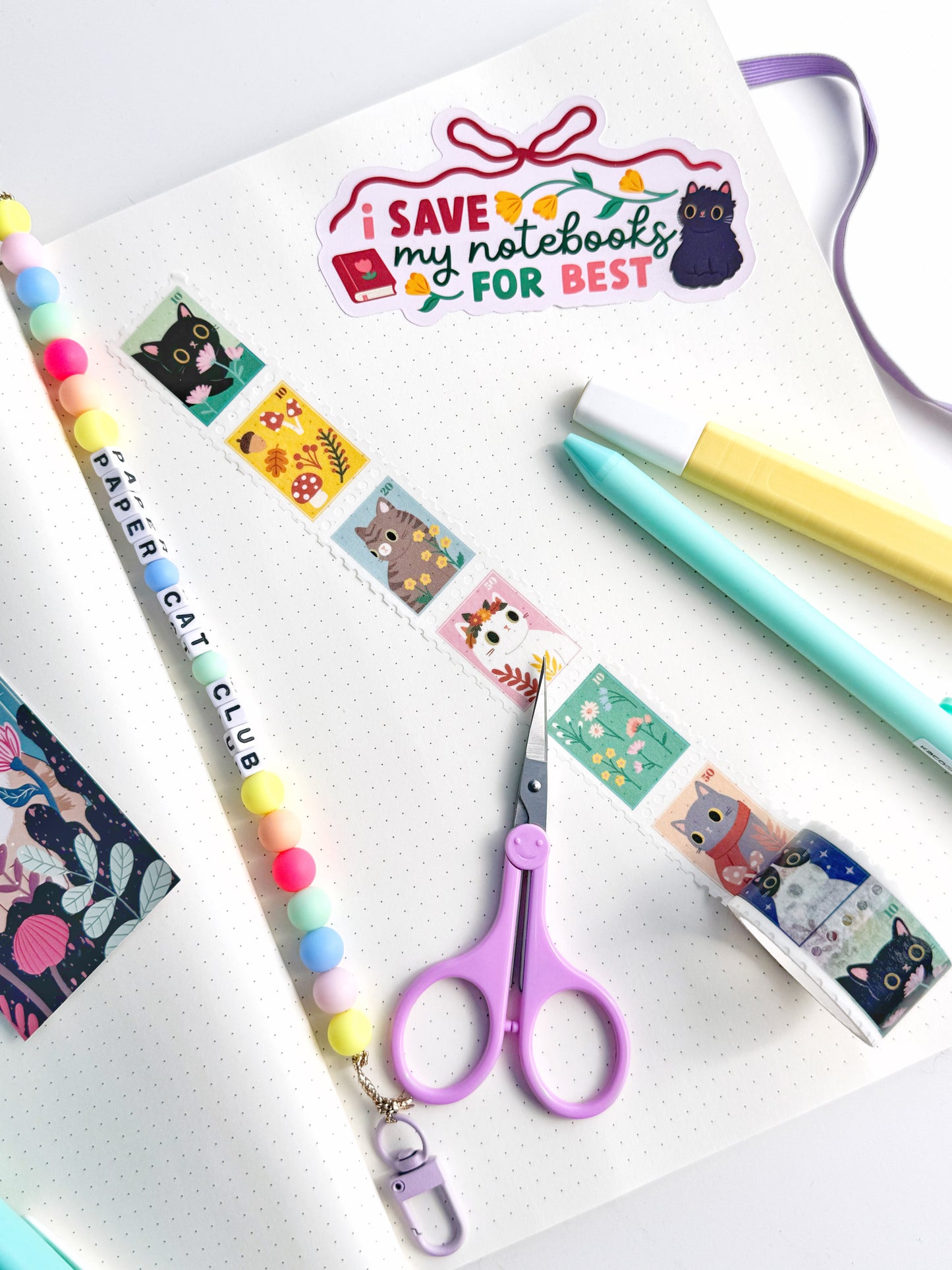 Cute Cat Stamp Washi Tape | Aesthetic Postage Stamp Decorative Tape for Planners, Snail Mail & Journals