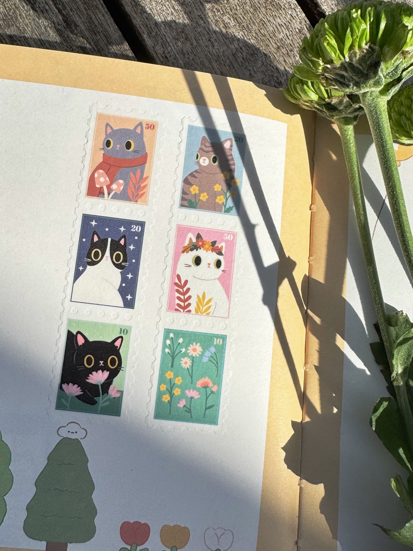 Cute Cat Stamp Washi Tape | Aesthetic Postage Stamp Decorative Tape for Planners, Snail Mail & Journals