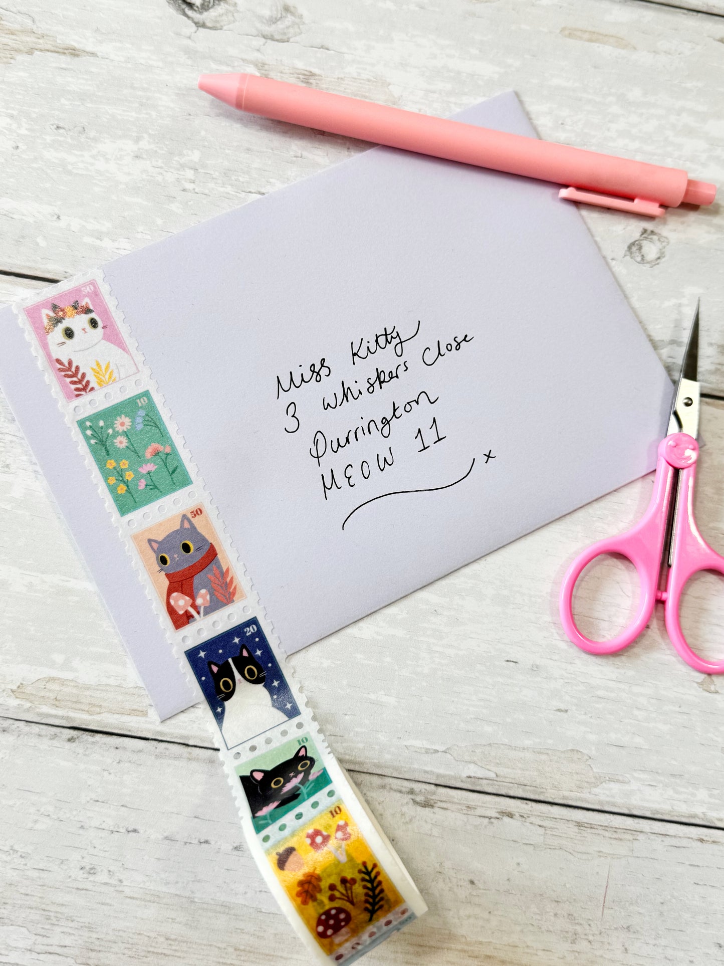 Cute Cat Stamp Washi Tape | Aesthetic Postage Stamp Decorative Tape for Planners, Snail Mail & Journals