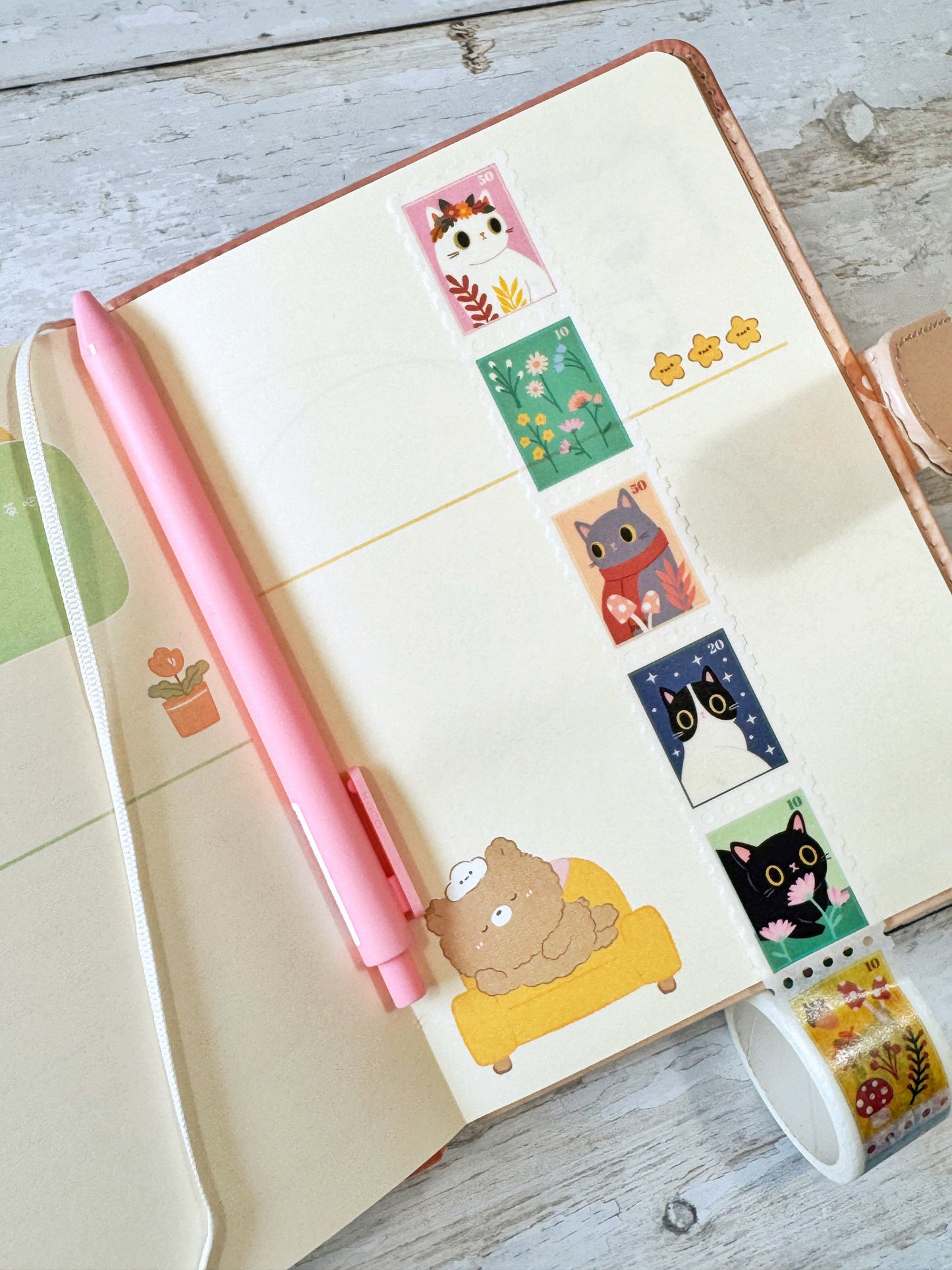 Cute Cat Stamp Washi Tape | Aesthetic Postage Stamp Decorative Tape for Planners, Snail Mail & Journals