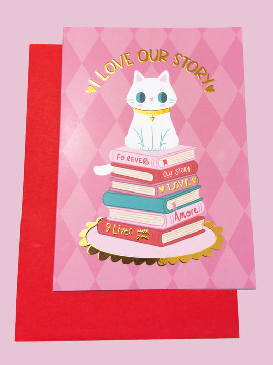 I love our story - sweet romance cat card for anniversary or valentine