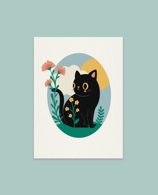 Wildflower Spring Cat Art print - Choose your cat