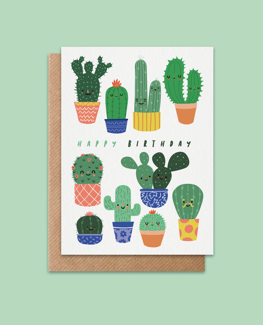 Cactus Birthday Card - eco friendly recycled - super cute kawaii card