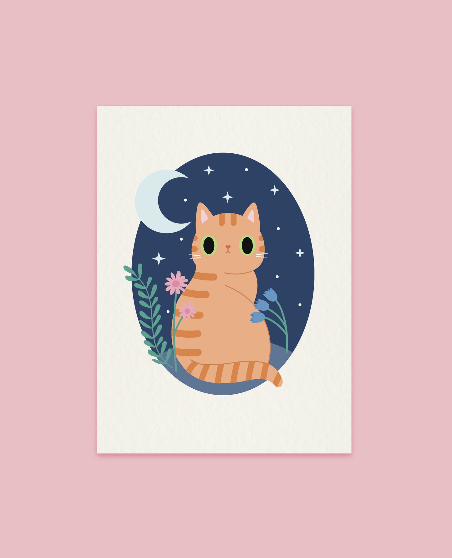 Wildflower Night Time Cat Art print - Choose your cat